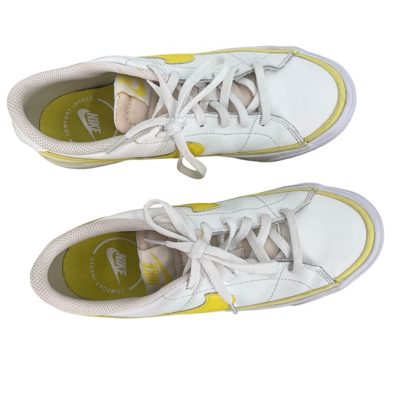 Nike Women's White Low-Top Sneakers with Yellow Swoosh 5Y - Picture 2 of 7